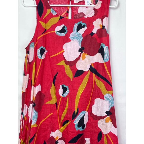 Sigrid Olsen Womens Med Red Floral  100% Linen A-Line Sleeveless Summer Dress - Picture 8 of 9